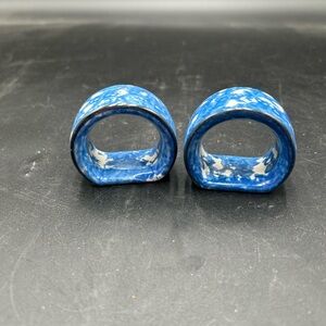 Town and country Blue sponge ware Ceramic Napkin Rings by Stangl